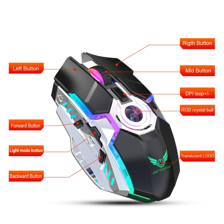 ZERODATE T30 2.4GHz 2400DPI Three-speed Adjustable RGB Backlight Wireless Optical Mouse, T30 Black, T30 White