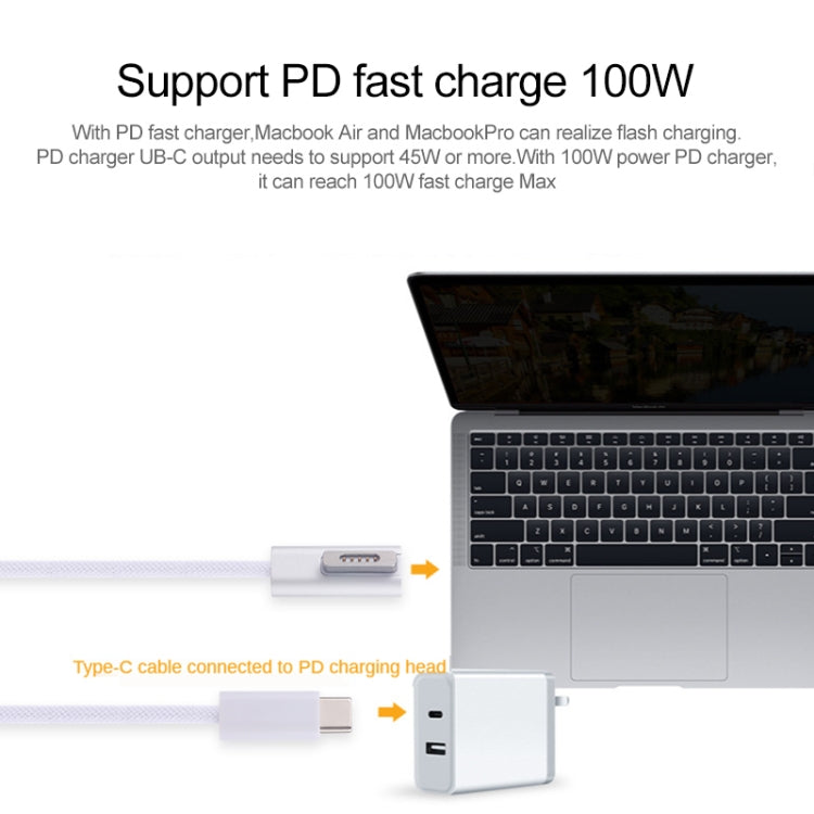 45W / 65W / 85W / 100W 5 Pin MagSafe 1 (L-Shaped) to USB-C / Type-C PD Charging Cable, 45W / 65W / 85W / 100W MagSafe 1