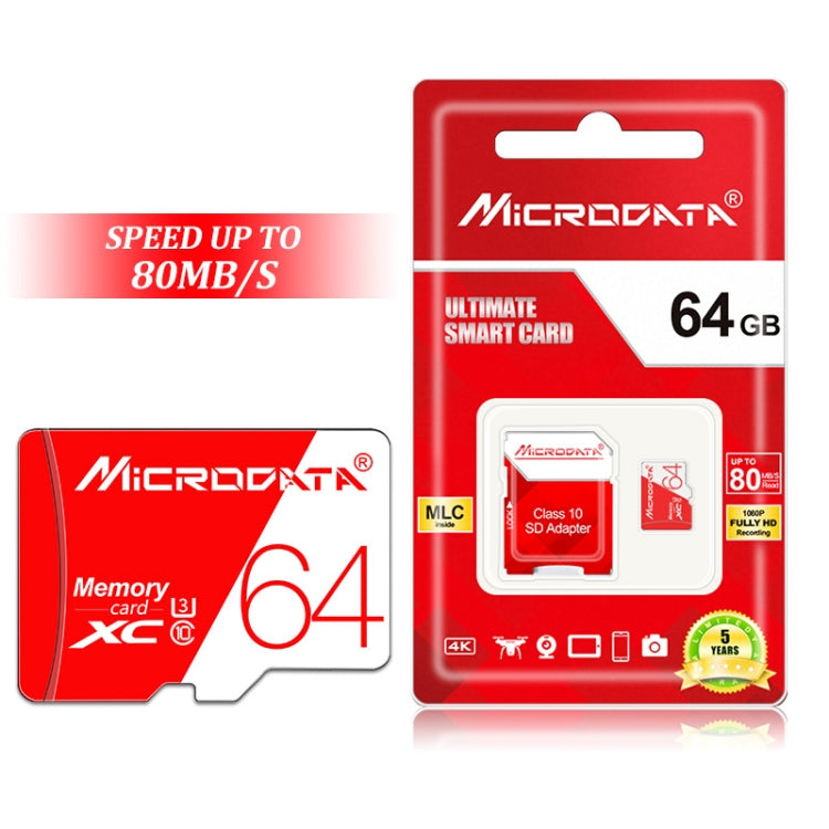 MICRODATA 64GB High Speed U3 Red and White TF(Micro SD) Memory Card, 64GB