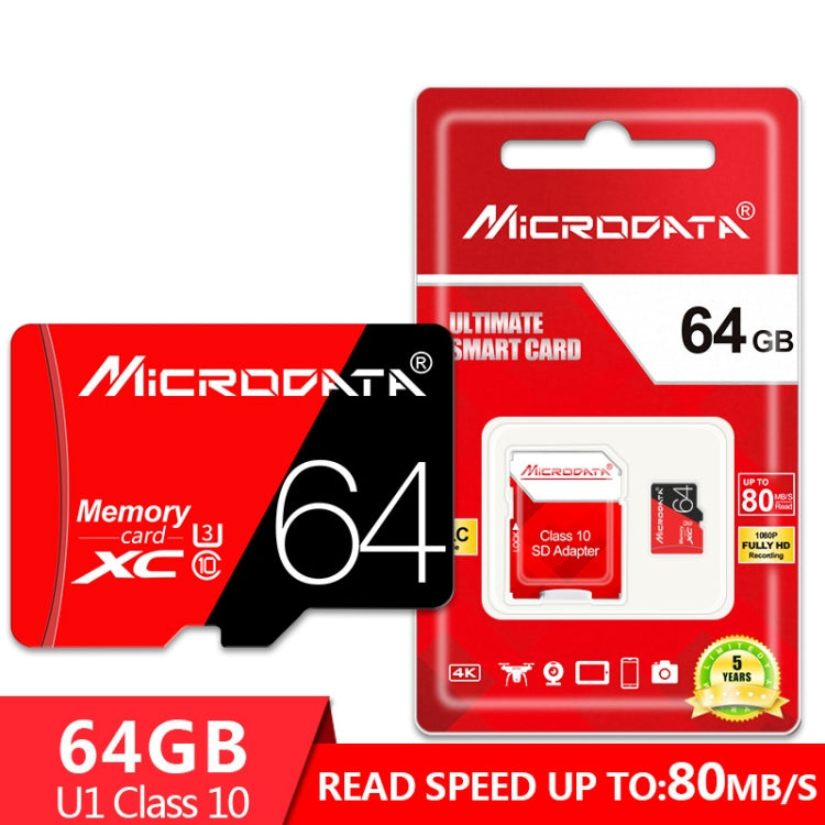 MICRODATA 64GB High Speed U3 Red and Black TF(Micro SD) Memory Card, 64GB