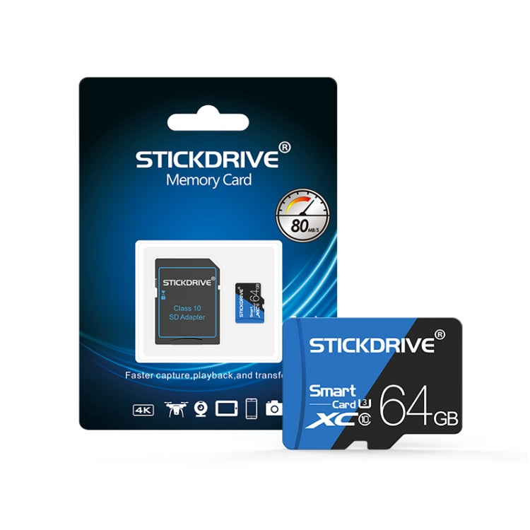 STICKDRIVE 64GB High Speed U3 Blue and Black TF(Micro SD) Memory Card, 64GB