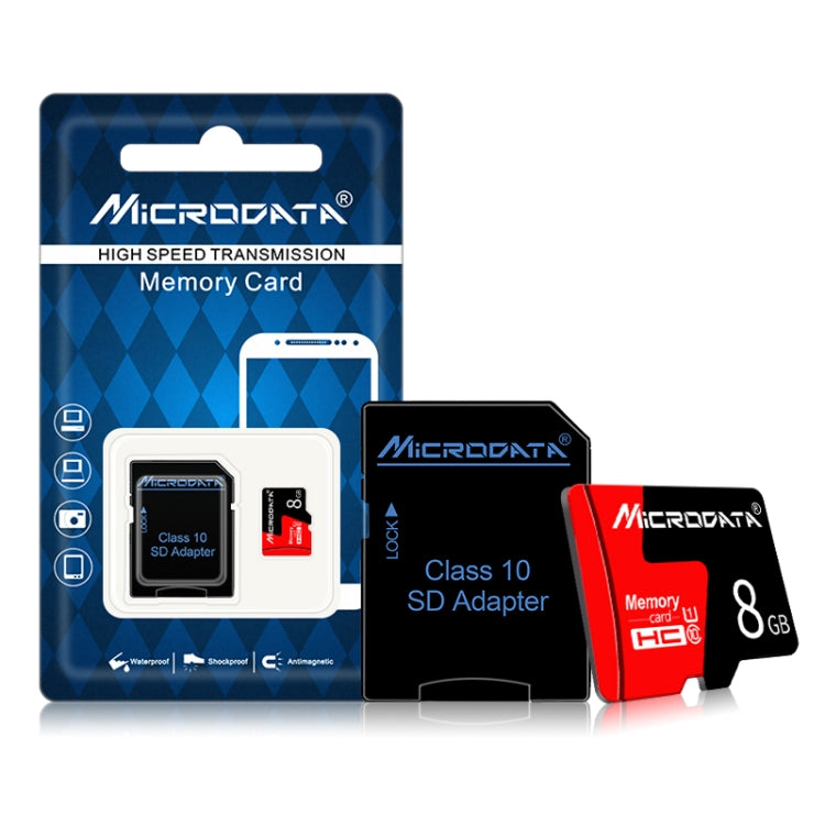 MICRODATA 8GB U1 Red and Black TF(Micro SD) Memory Card, 8GB