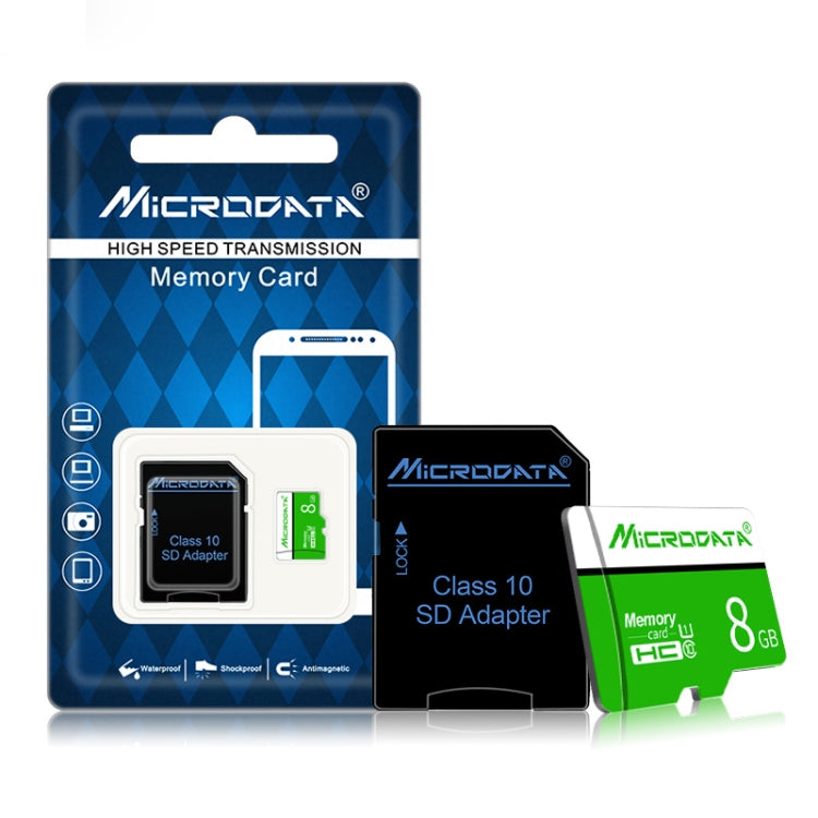 MICRODATA 8GB U1 Green and White TF(Micro SD) Memory Card, 8GB