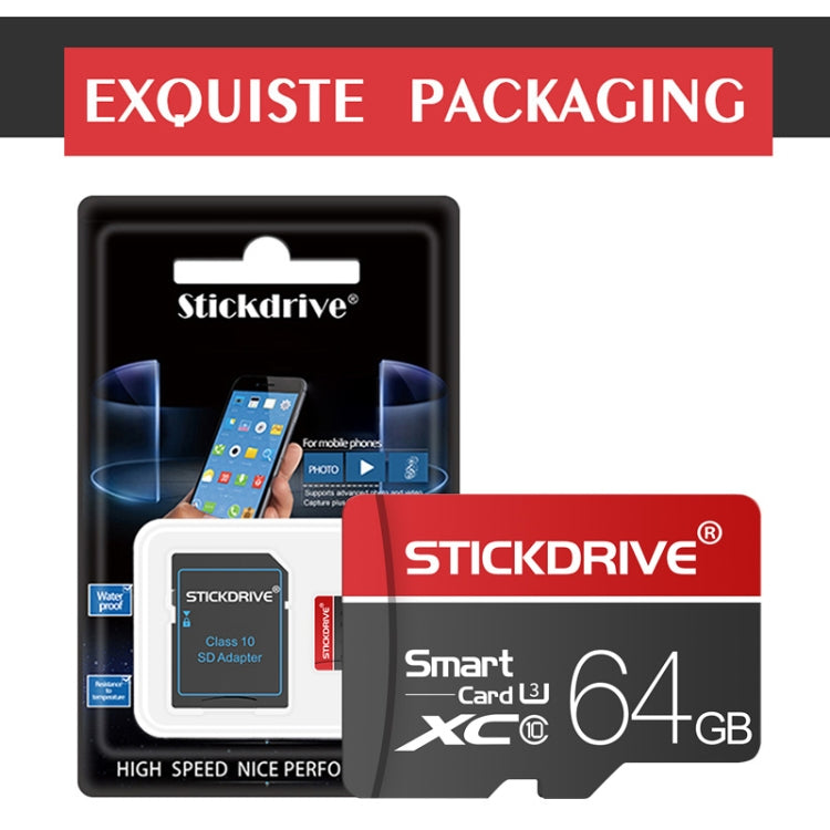 STICKDRIVE 64GB U3 White Line Red and Black TF(Micro SD) Memory Card, 64GB