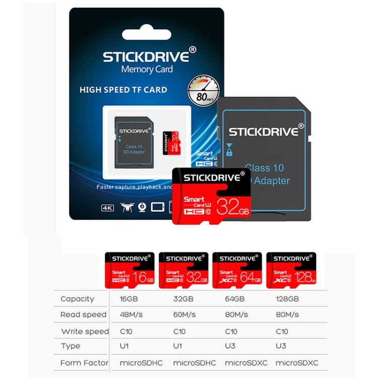 Stickdrive 32GB High Speed Class 10 Micro SD(TF) Memory Card, 32GB