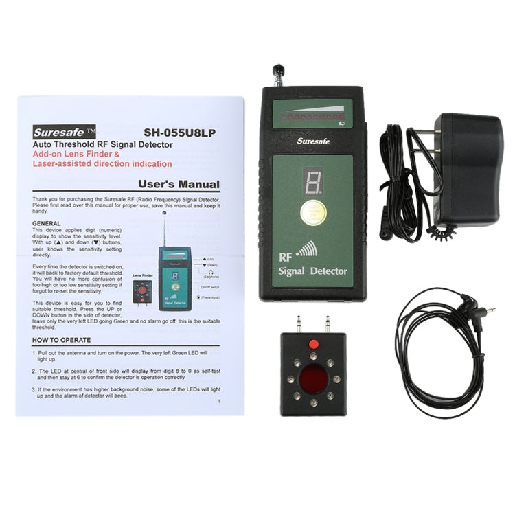 Suresafe SH-055U8LP Auto Threshold RF Signal Detector Camera Detector with 8 LEDs, Detection Frequency: 50 MHz-6.0 GHz, US/EU/UK Plug, AC 100-240V, SH-055U8LP