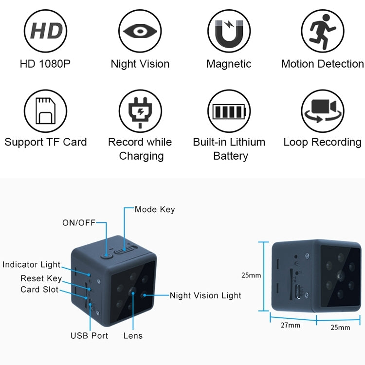 MD25 1080P Wearable Smart HD Camera Wireless Sport Camera, Support Infrared Night Vision / Motion Detection / TF Card, MD25