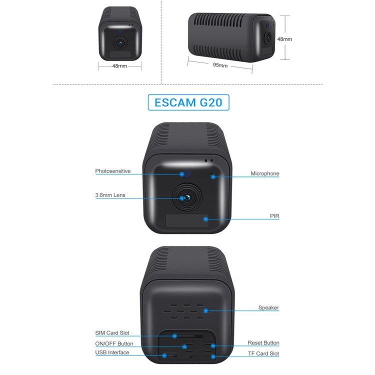 ESCAM G20 4G EU Version 1080P Full HD Rechargeable Battery WiFi IP Camera, Support Night Vision / PIR Motion Detection / TF Card / Two Way Audio, G20