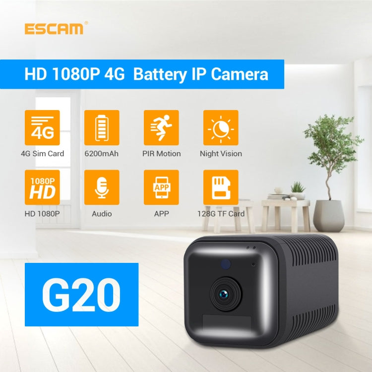 ESCAM G20 4G EU Version 1080P Full HD Rechargeable Battery WiFi IP Camera, Support Night Vision / PIR Motion Detection / TF Card / Two Way Audio, G20