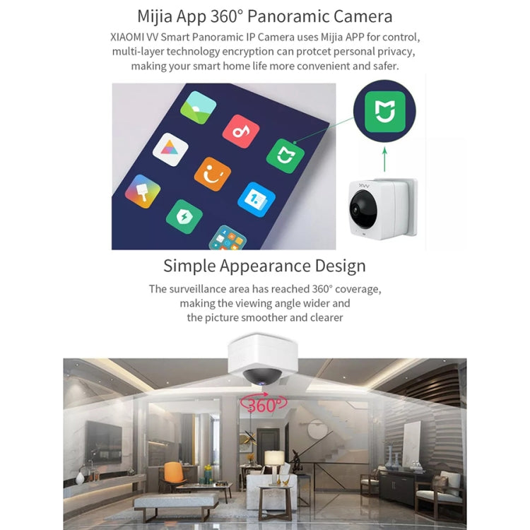 Original Xiaomi Youpin XiaoVV 1080P 2 Million Pixel Smart Panoramic Camera, Support Infrared Night Vision & AI Humanoid Detection & Voice Intercom & 128GB Micro SD Card, US Plug, Panoramic Camera