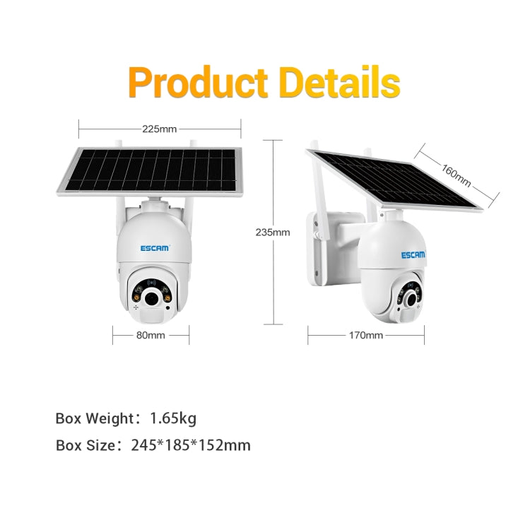 ESCAM QF450 HD 1080P 4G EU Version Solar Powered IP Camera with 16G Memory, Support Two-way Audio & PIR Motion Detection & Night Vision & TF Card, with 16G Memory