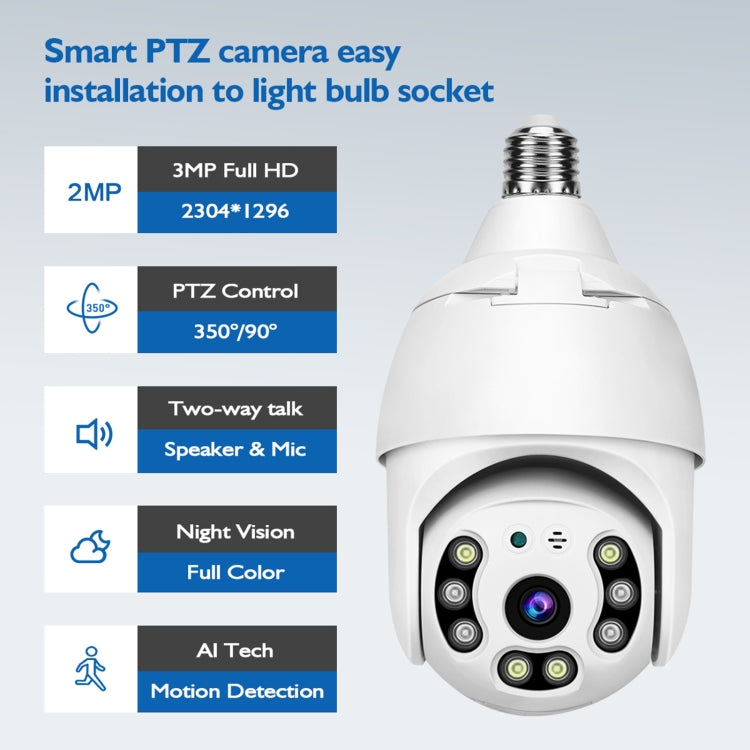 DP18 3.0MP Smart WiFi 1080P HD Outdoor Network Light Bulb Camera, Support Infrared Night Vision & Motion Detection & TF Card, DP18