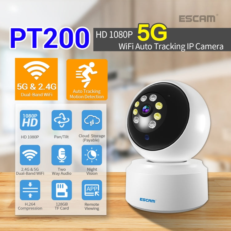 ESCAM PT200 HD 1080P Dual-band WiFi IP Camera, Support Night Vision / Motion Detection / Auto Tracking / TF Card / Two-way Audio, US Plug, PT200