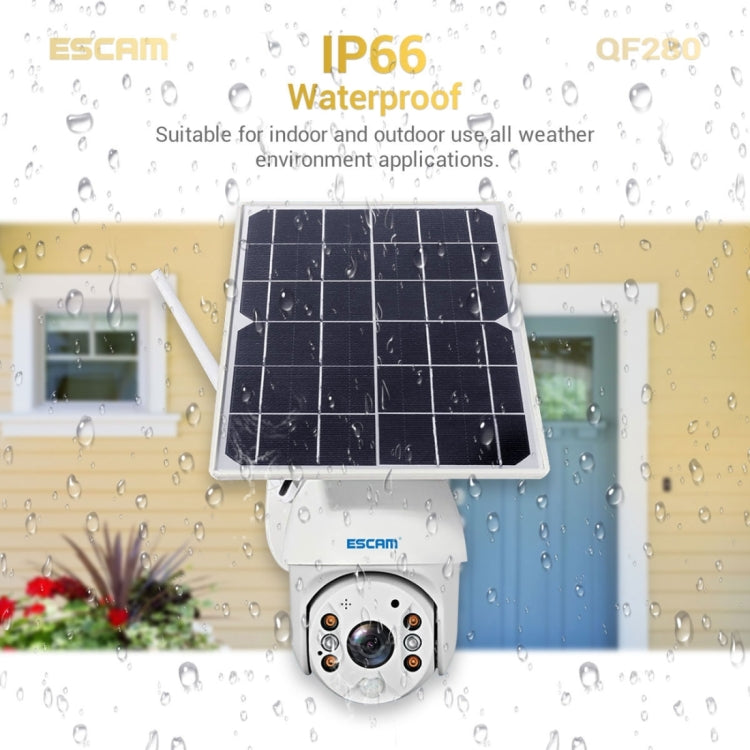 ESCAM QF280 HD 1080P IP66 Waterproof WiFi Solar Panel PT IP Camera with Battery, Support Night Vision / Motion Detection / TF Card / Two Way Audio, with Battery