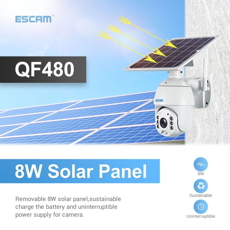 ESCAM QF480 US Version HD 1080P IP66 Waterproof 4G Solar Panel PT IP Camera without Battery, Support Night Vision / Motion Detection / TF Card / Two Way Audio, without Battery(US Version)