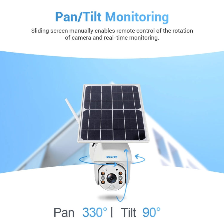 ESCAM QF480 US Version HD 1080P IP66 Waterproof 4G Solar Panel PT IP Camera with Battery, Support Night Vision / Motion Detection / TF Card / Two Way Audio, with Battery(US Version)