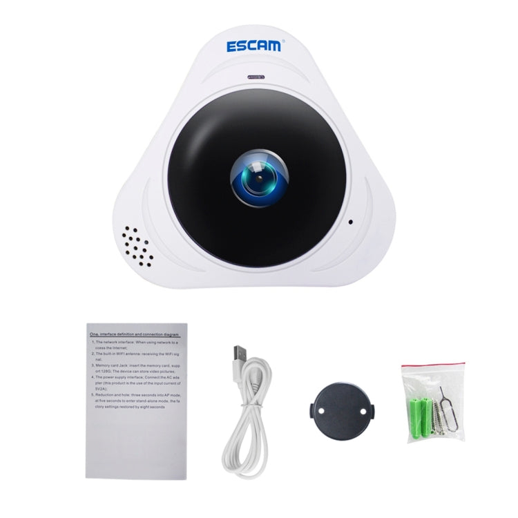 ESCAM Q8 960P 360 Degrees Fisheye Lens 1.3MP WiFi IP Camera, Support Motion Detection / Night Vision, IR Distance: 5-10m, AU Plug, Q8 US Plug, Q8  AU Plug, Q8 EU Plug, Q8 UK Plug