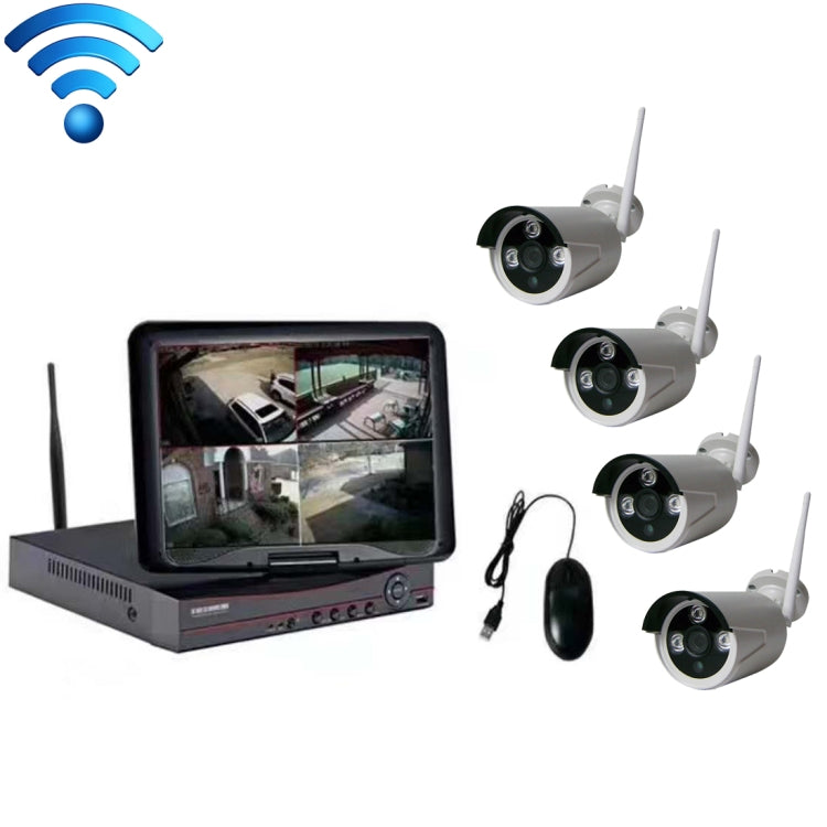 K9104E-PE2013C 4CH HD 960P 1.3 Mega Pixel 2.4GHz WiFi IP Bullet Camera 10.1 inch LCD Screen NVR Kit, K9104E-PE2013C