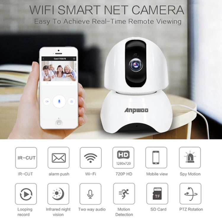 Anpwoo-YT003 2.0 Mega 3.6mm Lens Wide Angle 1080P Smart WIFI Monitor Camera , Support Night Vision & TF Card Expansion Storage, EU Plug, YT003