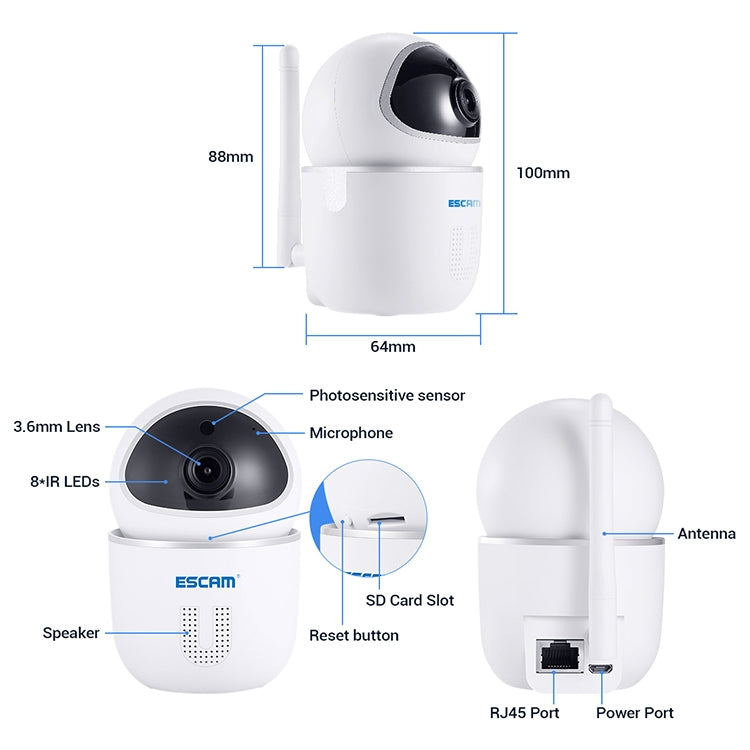 ESCAM QF009 H.264 1080P 355 Degree Panoramic WIFI IP Camera with EU Plug, QF009 with EU Plug