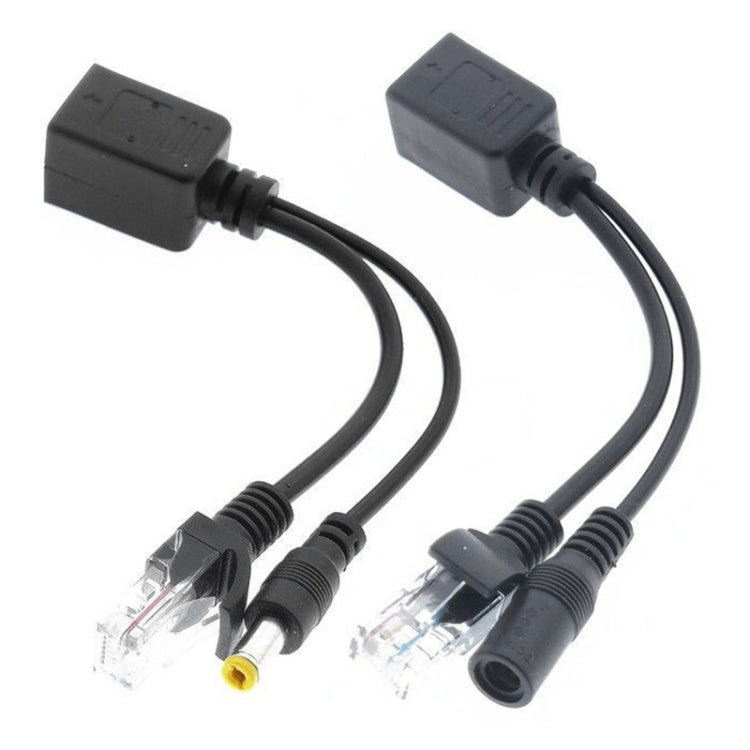 2 in 1 RJ45 POE Injector and Splitter Cable Set with 2.1x 5.5mm Female & Male DC Jack, 2.1x 5.5mm Female