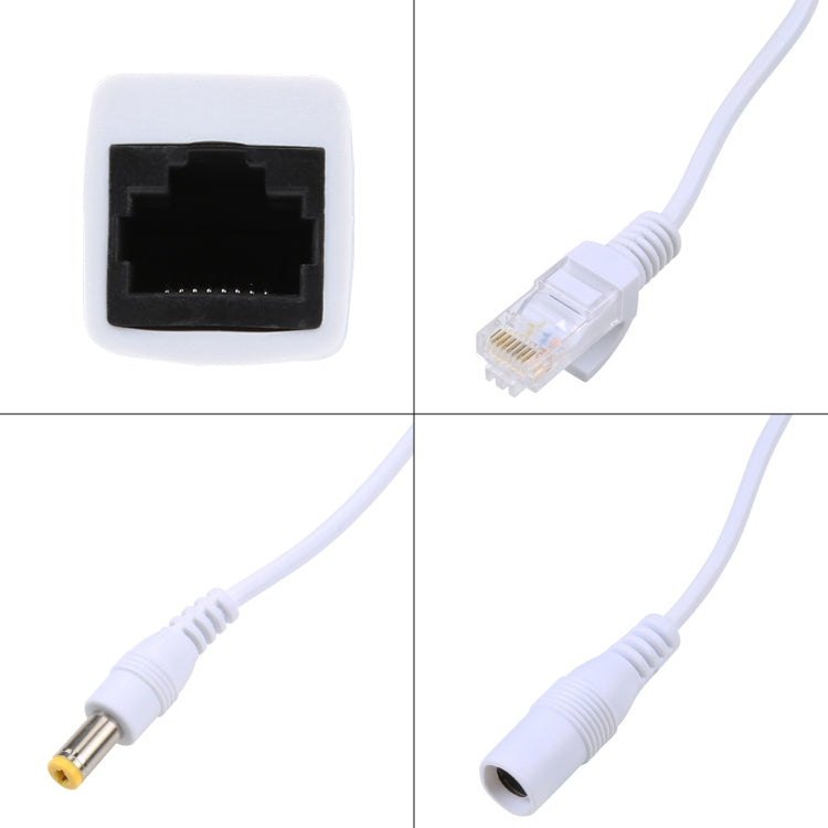 2 in 1 RJ45 POE Injector and Splitter Cable Set with 2.1x 5.5mm Female & Male DC Jack, 2.1x 5.5mm Female