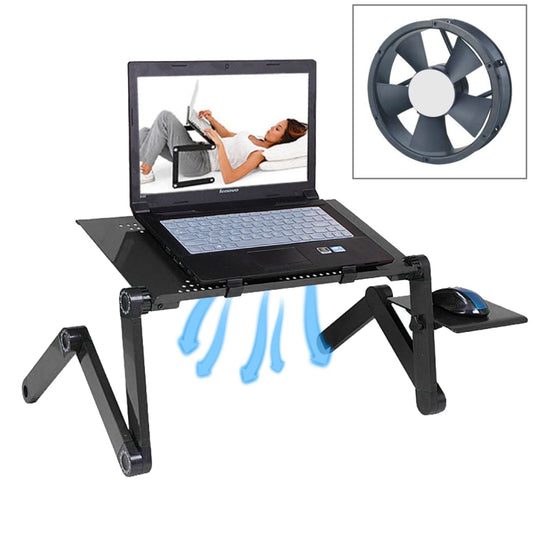 Portable 360 Degree Adjustable Foldable Aluminium Alloy Desk Stand with Cool Fans & Mouse Pad for Laptop / Notebook, with Mouse Pad & Cooling Fan, with Mouse Pad & Cooling Fan (M)