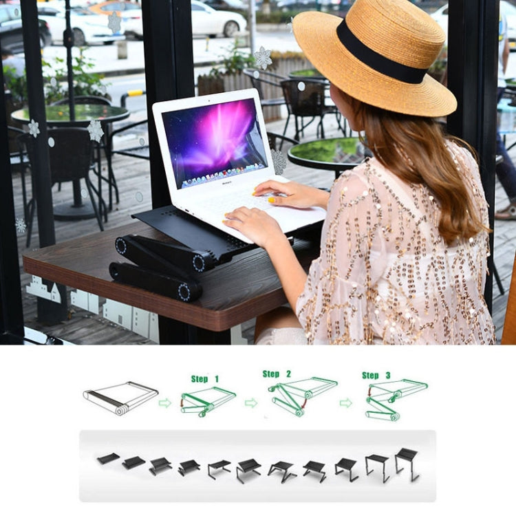 Portable 360 Degree Adjustable Foldable Aluminium Alloy Desk Stand with Double CPU Fans & Mouse Pad for Laptop / Notebook, Desk Size: 420mm x 260mm, 420 x 260mm