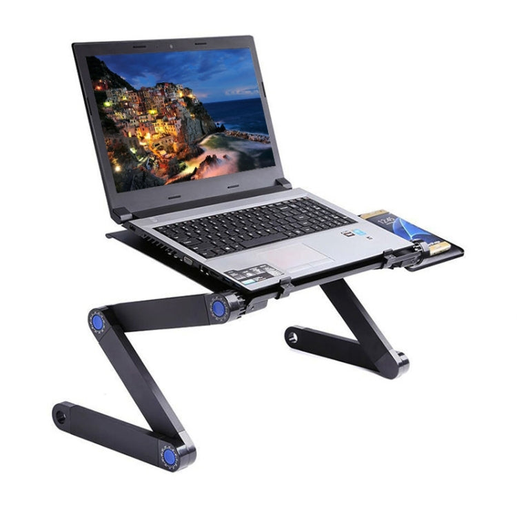 Portable 360 Degree Adjustable Foldable Aluminium Alloy Desk Stand with Double CPU Fans & Mouse Pad for Laptop / Notebook, Desk Size: 420mm x 260mm, 420 x 260mm