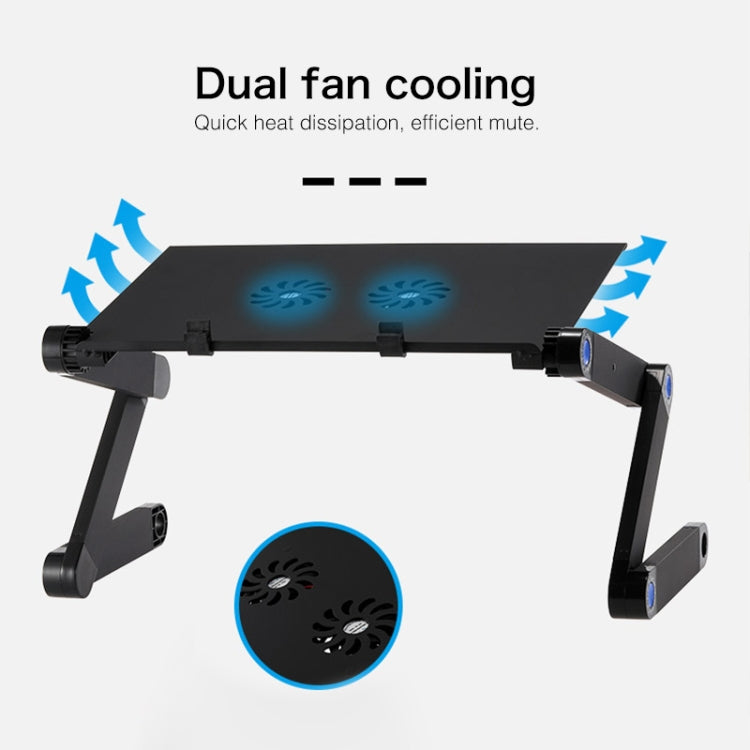 Portable 360 Degree Adjustable Foldable Aluminium Alloy Desk Stand with Double CPU Fans & Mouse Pad for Laptop / Notebook, Desk Size: 420mm x 260mm, 420 x 260mm