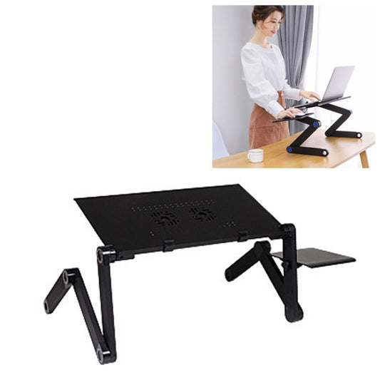 Portable 360 Degree Adjustable Foldable Aluminium Alloy Desk Stand with Double CPU Fans & Mouse Pad for Laptop / Notebook, Desk Size: 420mm x 260mm, 420 x 260mm