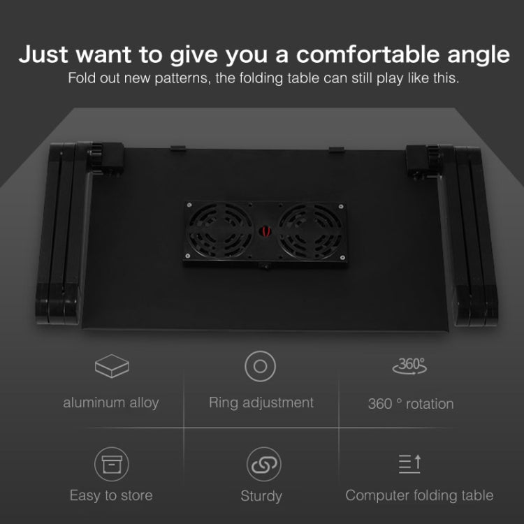 Portable 360 Degree Adjustable Foldable Aluminium Alloy Desk Stand with Double CPU Fans & Mouse Pad for Laptop / Notebook, Desk Size: 480mm x 260mm, 480 x 260mm