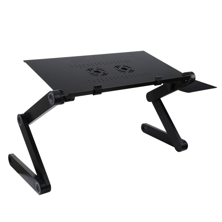 Portable 360 Degree Adjustable Foldable Aluminium Alloy Desk Stand with Double CPU Fans & Mouse Pad for Laptop / Notebook, Desk Size: 480mm x 260mm, 480 x 260mm