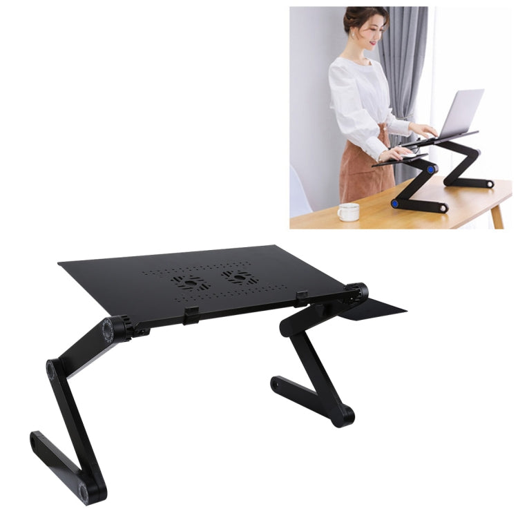 Portable 360 Degree Adjustable Foldable Aluminium Alloy Desk Stand with Double CPU Fans & Mouse Pad for Laptop / Notebook, Desk Size: 480mm x 260mm, 480 x 260mm