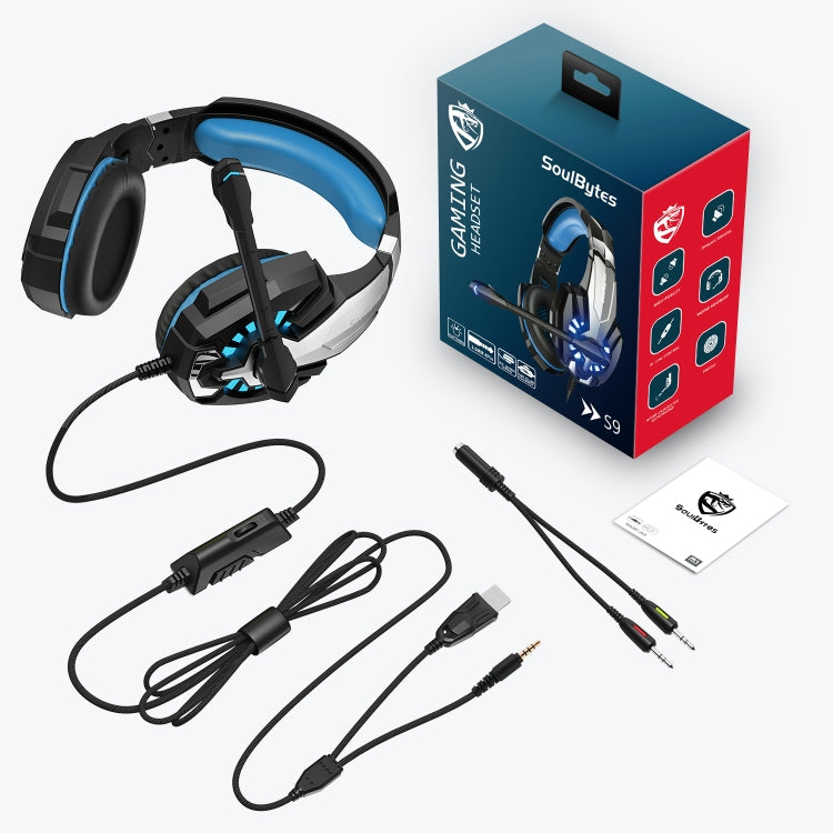 Soulbytes S9 USB + 3.5mm 4 Pin Adjustable LED Light Gaming Headset with Mic, S9(Blue), S9(Red)