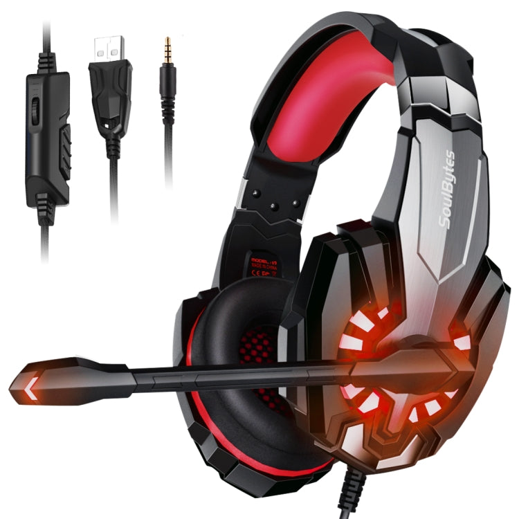 Soulbytes S9 USB + 3.5mm 4 Pin Adjustable LED Light Gaming Headset with Mic, S9(Blue), S9(Red)