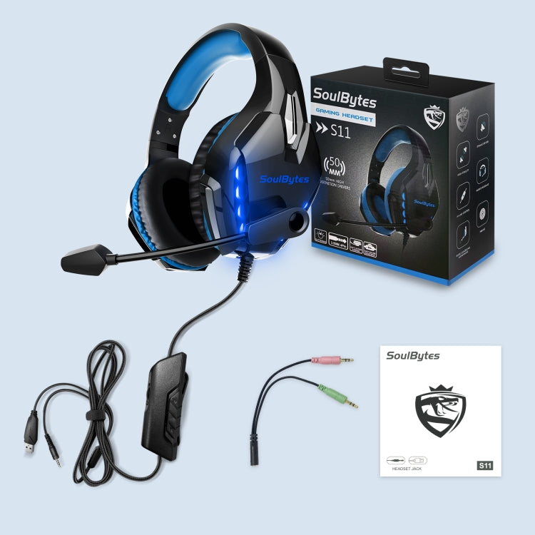 Soulbytes S11 USB + 3.5mm 4 Pin Adjustable LED Light Gaming Headset with Mic, S11(Blue), S11(Red)