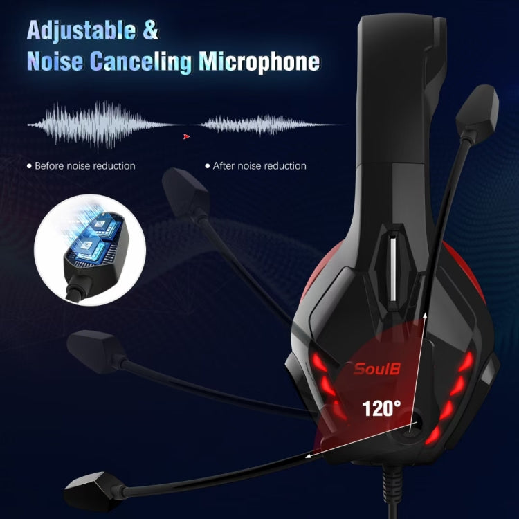 Soulbytes S11 USB + 3.5mm 4 Pin Adjustable LED Light Gaming Headset with Mic, S11(Blue), S11(Red)