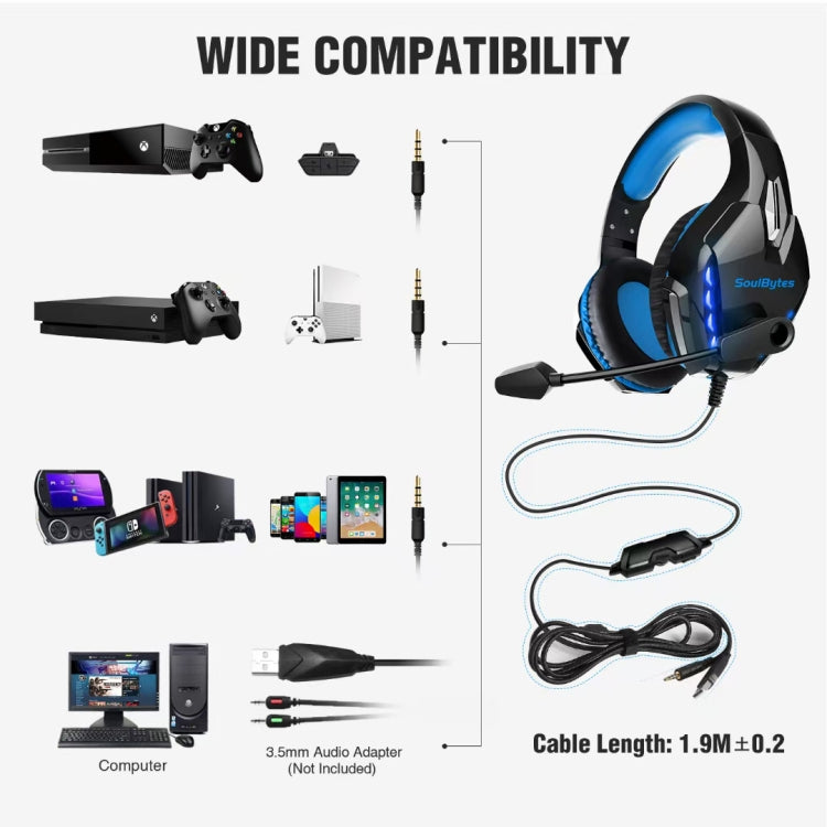 Soulbytes S11 USB + 3.5mm 4 Pin Adjustable LED Light Gaming Headset with Mic, S11(Blue), S11(Red)