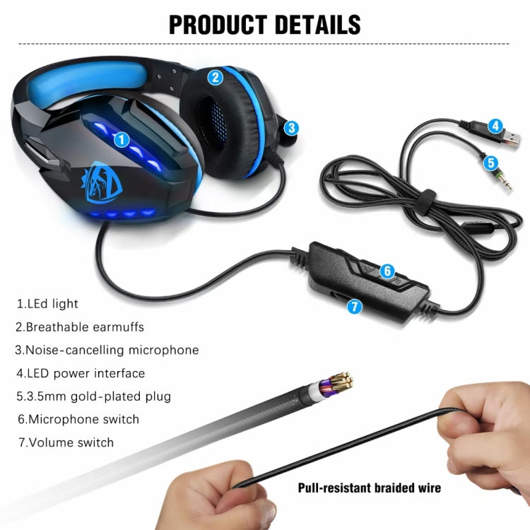 Soulbytes S11 USB + 3.5mm 4 Pin Adjustable LED Light Gaming Headset with Mic, S11(Blue), S11(Red)