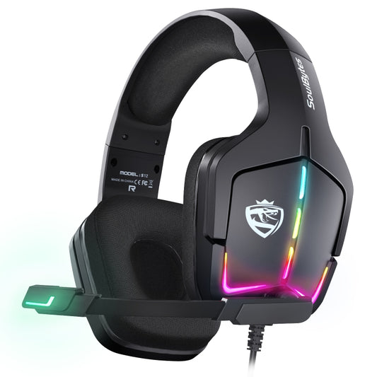 Soulbytes S12 USB + 3.5mm 4 Pin Adjustable RGB Light Gaming Headset with Mic, S12