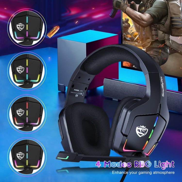 Soulbytes S12 USB + 3.5mm 4 Pin Adjustable RGB Light Gaming Headset with Mic, S12