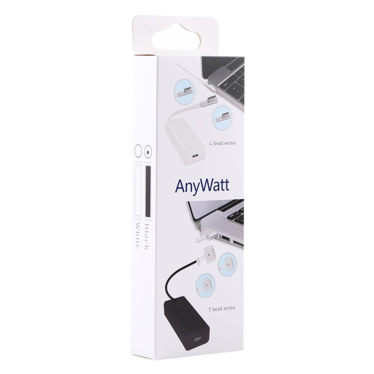 AnyWatt 85W USB-C / Type-C Female to 5 Pin MagSafe 1 Male L Head Series Charge Adapter Converter for MacBook, 85W Black, 85W White