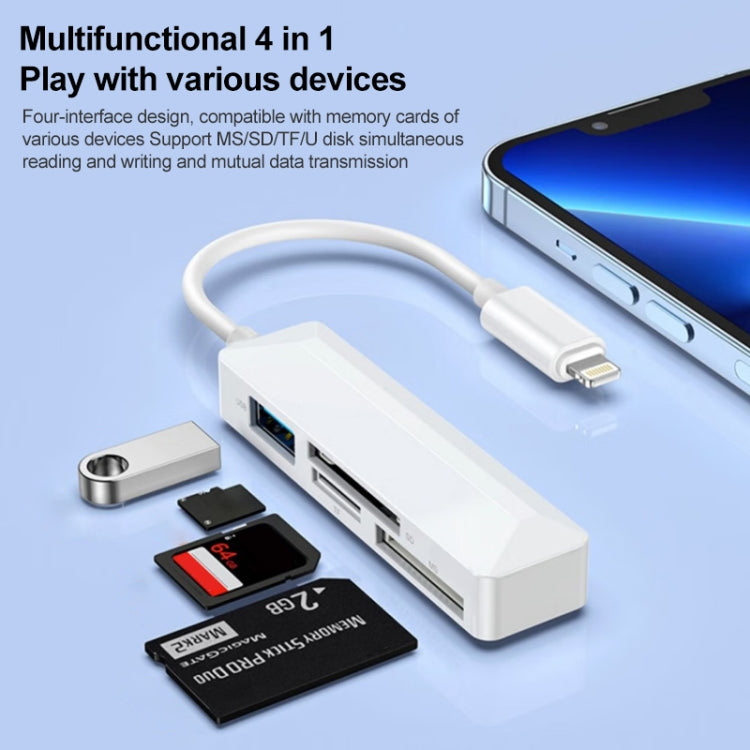 4 in 1 MS + SD + TF + USB2.0 Multi-function Card Reader for 8 Pin Devices, 8 Pin