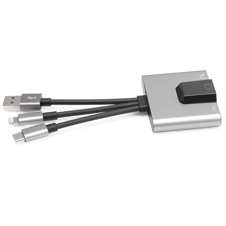 NK-1056S 3 in 1 8 Pin, Type-C, USB to 8 Pin Charging, Ethernet Port, 3.5mm Earphone Multifunctional Converter, NK-1056S