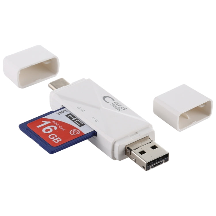 USB-C / Type-C + SD + TF + Micro USB to USB 2.0 Card Reader, USB2.0