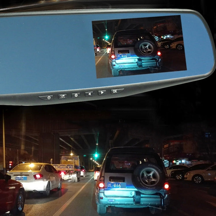 Left Screen Display Rearview Mirror Vehicle DVR, Allwinner Programs, 2 x Cameras 1080P HD 140 Degree Wide Angle Viewing, Support GPS Port/ Motion Detection / Night Vision / TF Card / G-Sensor, Rearview Mirror Vehicle DVR