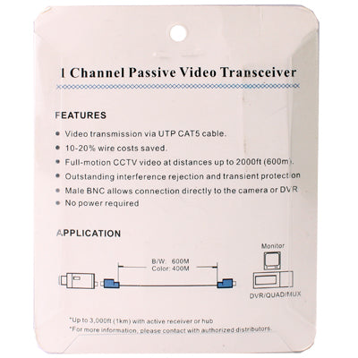 1 Channel Passive BNC Network Video Balun Transceiver, X202P-C