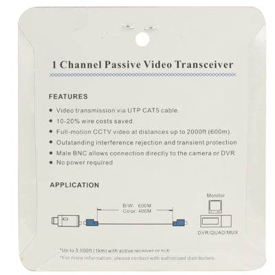 2 PCS 1 Channel Passive Video Transceiver, 1 Channel