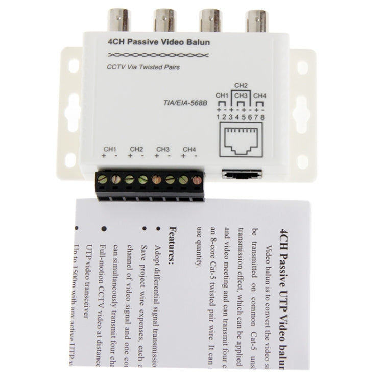 4 CH Passive UTP Video Balun / CCTV Via Twisted Pairs, UTP Video Balun